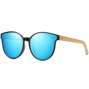 Oversized Bamboo Arm Blue Mirror Lens Sunglasses